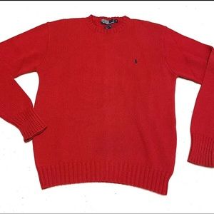 Polo Ralph Lauren Men's Red 100% Cotton Crewneck Sweater Size M Classic Style